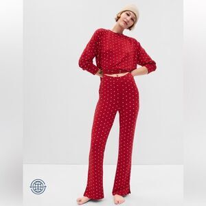 NWT New GAP BODY Modal Supersoft Split Flare Leg Pants Red White Heart Print S